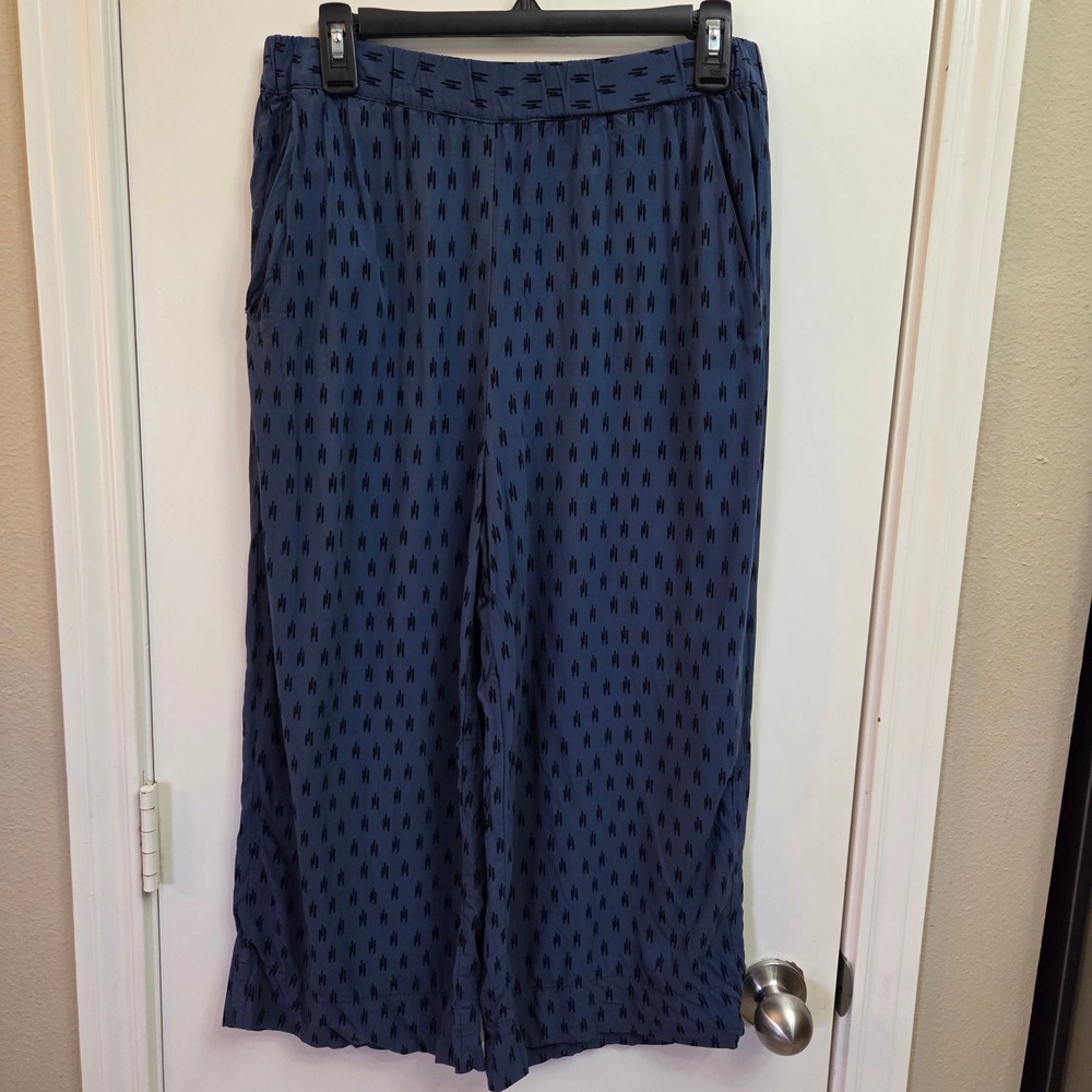 Gap Womens Navy Blue Ikat Print Wide Leg Culotte Pants Size Medium Relaxed Fit
